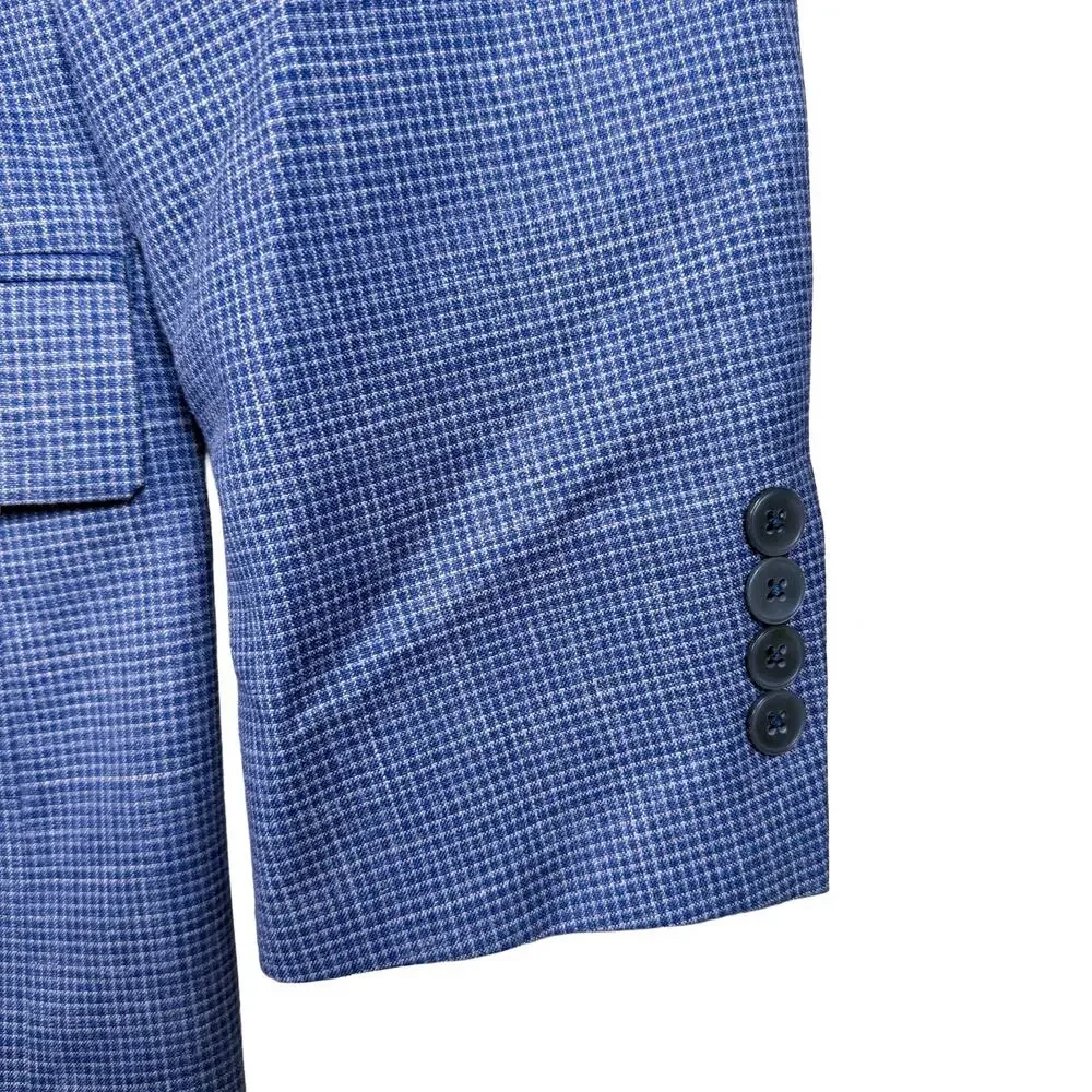 Lauren Ralph Lauren Men Wool Silk Linen Blue Checks Preppy Blazer Sport Coat 40R